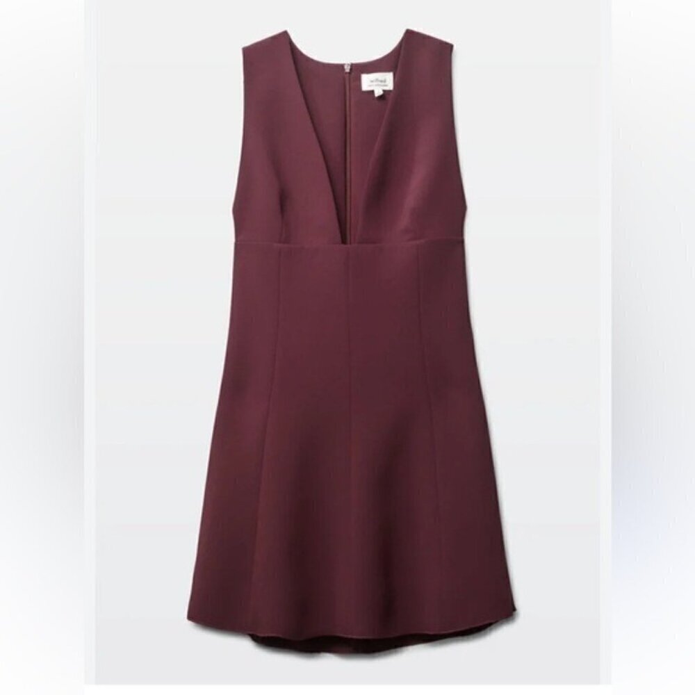 Aritzia Wilfred Burgundy Montbrun Dress fit and flare sleeveless plunge size 2